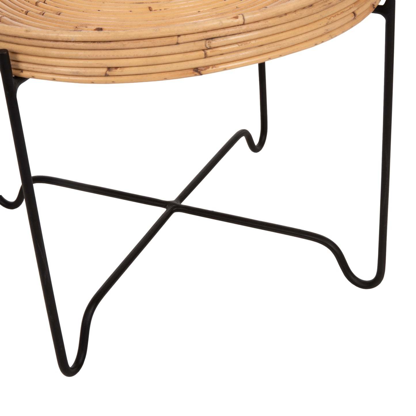 Round Side Table Fly Hm7907 Rattan In Natural Color-black Metal Base Φ50x40hcm.