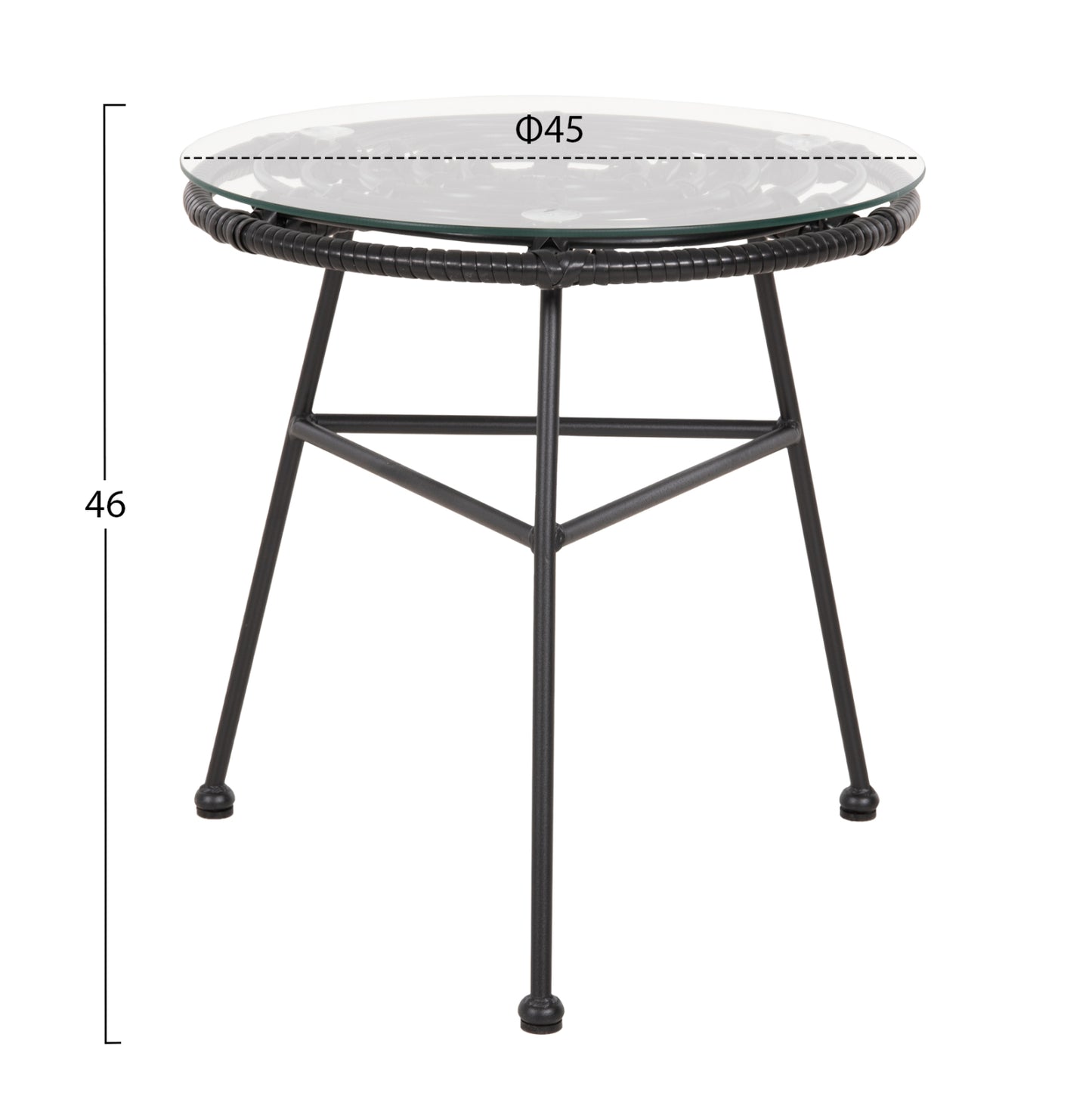 Side Table Round Black Metal Allegra Hm5459.12 Black Wicker-glass Φ45x46hcm.