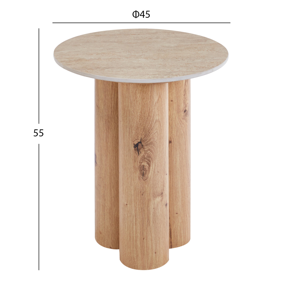 Side Table Silva Hm18444 Ceramic Top With Travertine Stone Look--mdf Base Natural Φ45x55h