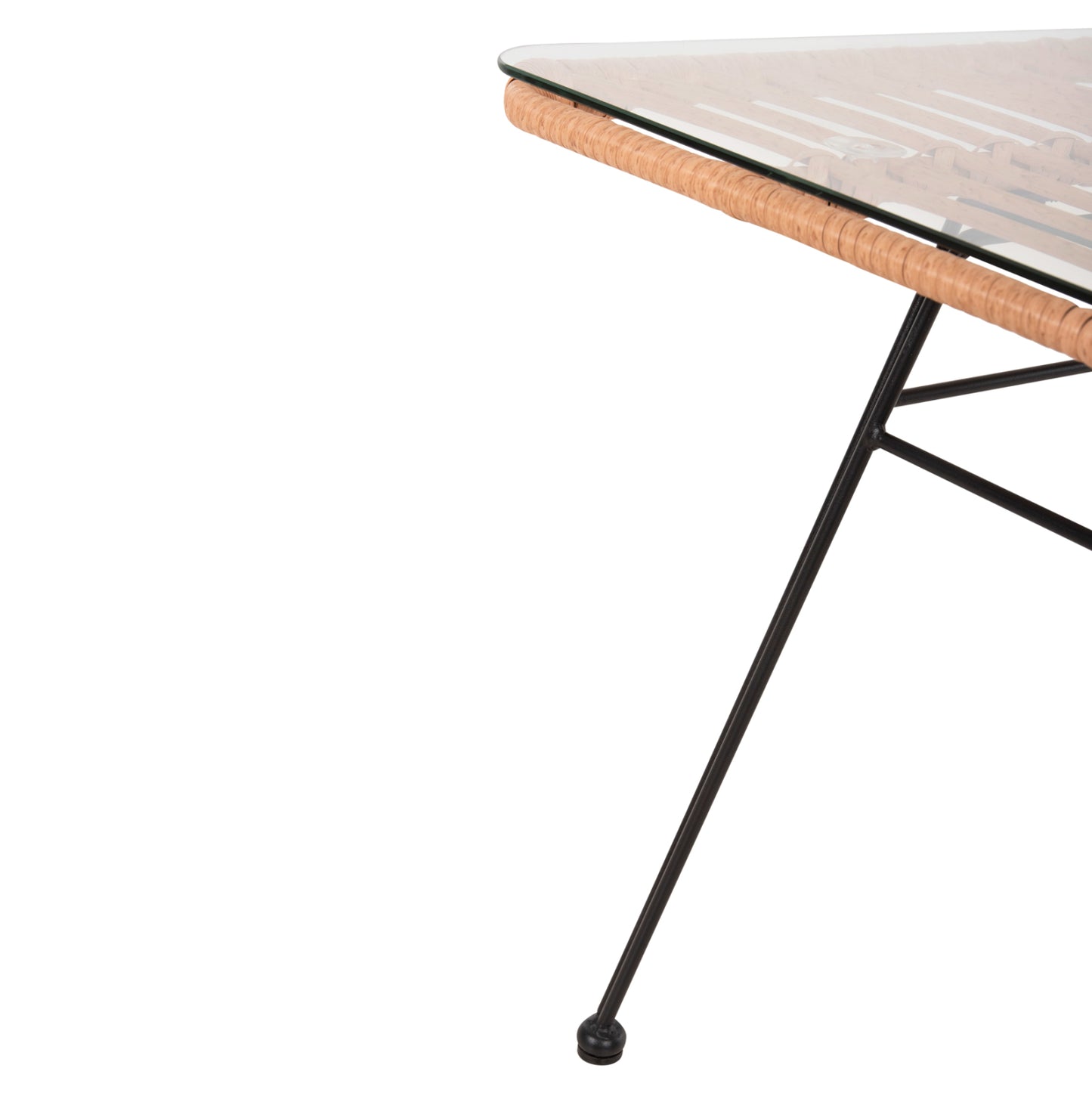Outdoor Coffee Table Allegra Hm6076 Black Metal-beige Wicker 95x55x51.5hcm.