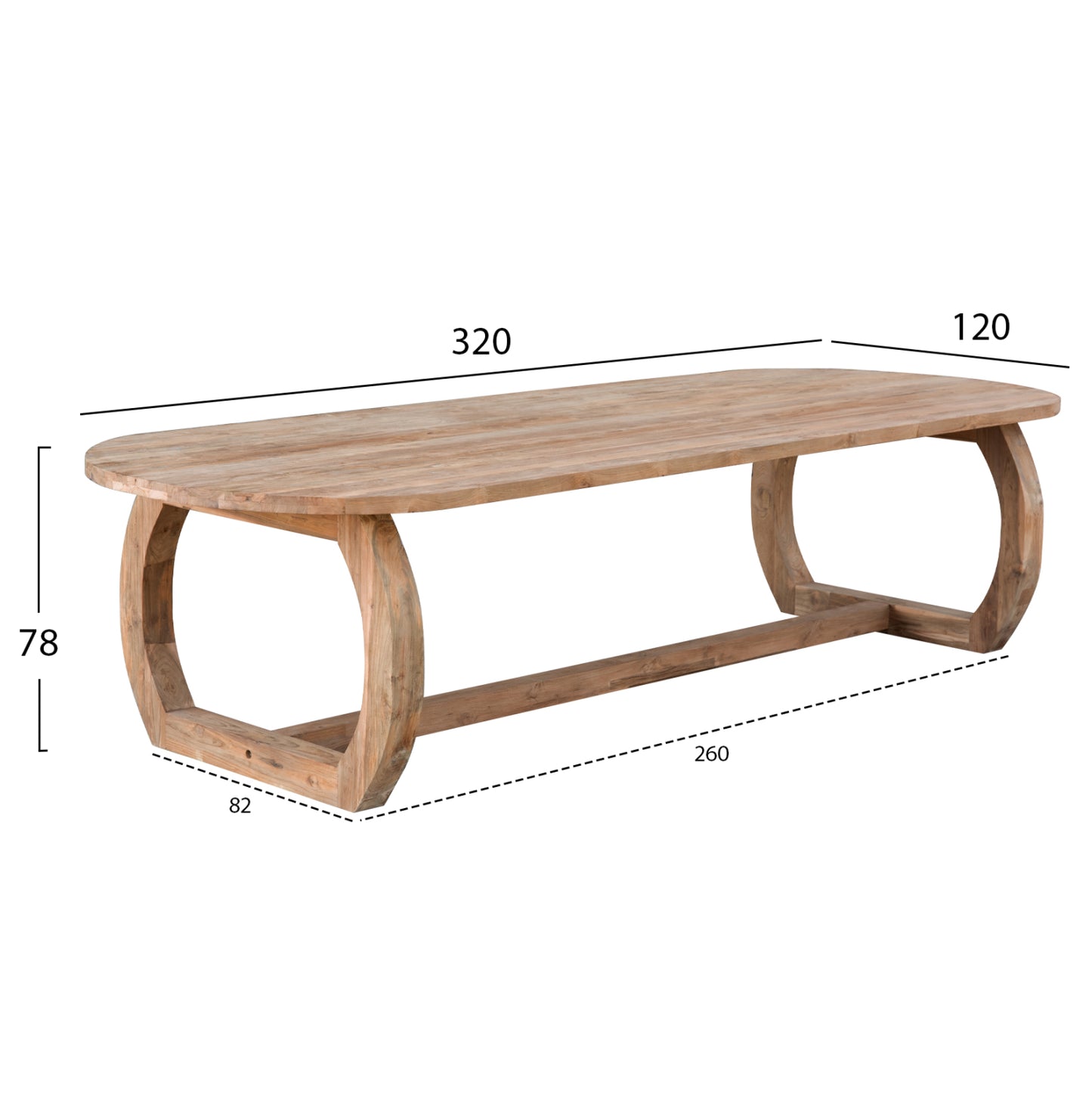 Dining Table Lee Hm9561 Solid Recycled Teak Wood In Natural Color 320x120x78hcm.