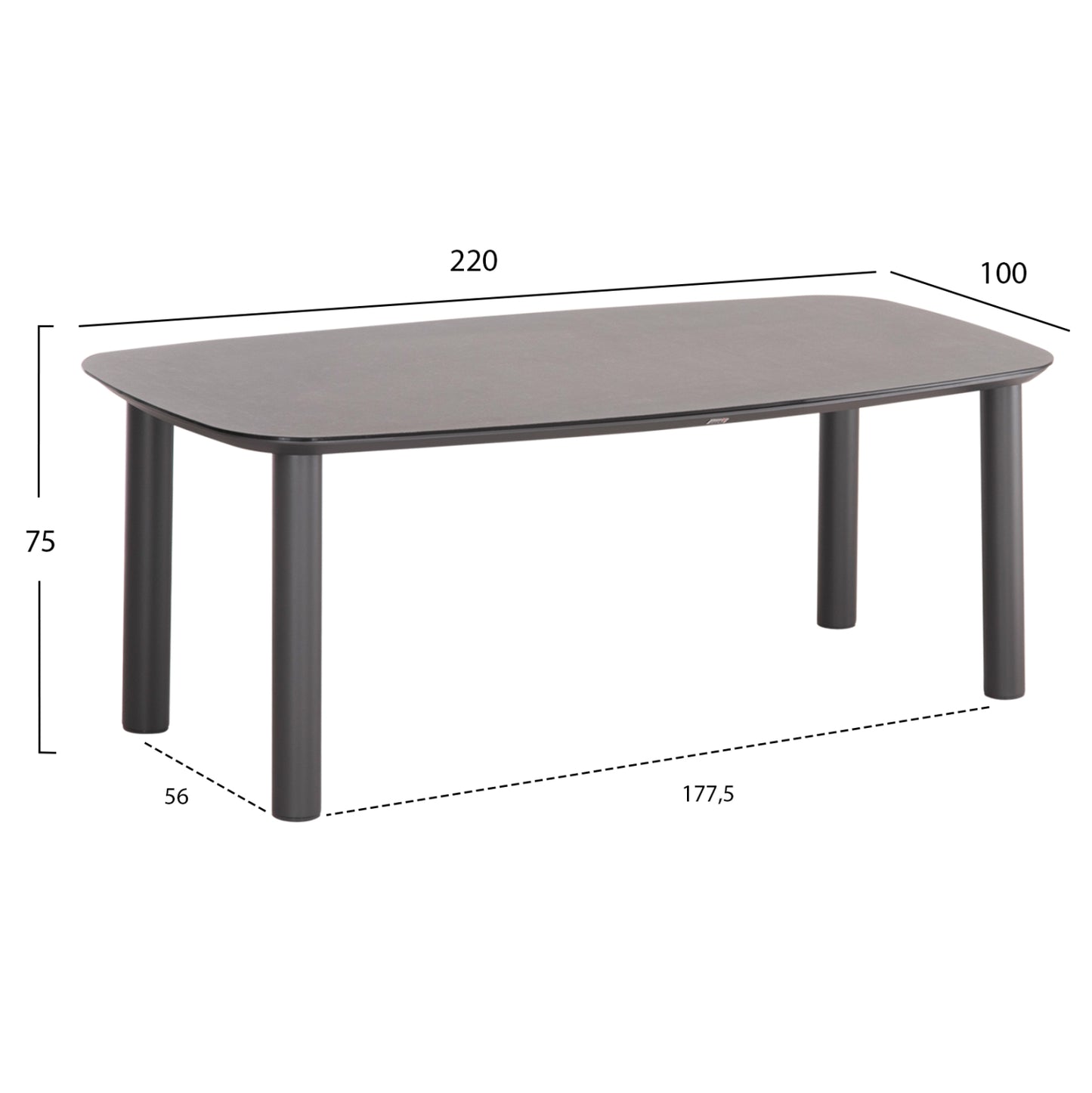 Outdoor Dining Table Dosun Hm6202.01 Dark Grey Aluminum-3d Print Glass Top In Ceramic Look 220x100x75h