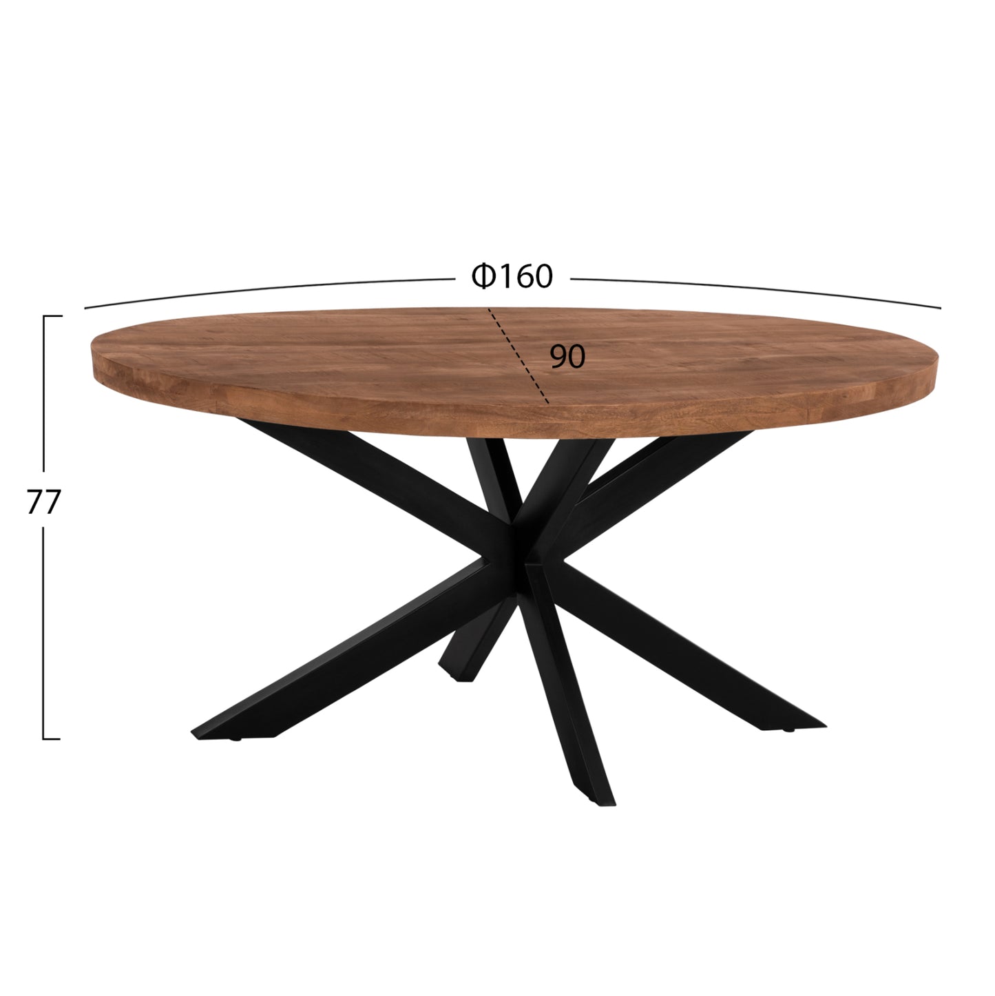 Dining Table Oval Levinho Hm8482.11 Solid Mango Wood 160x90x77h