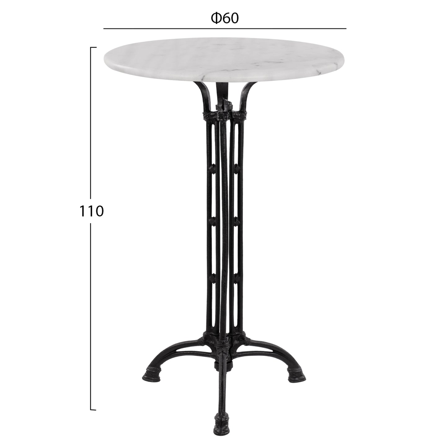 Table Brielle Hm5890 With Cast Iron Trefoil Legs And Marble Top Φ60x110hcm.