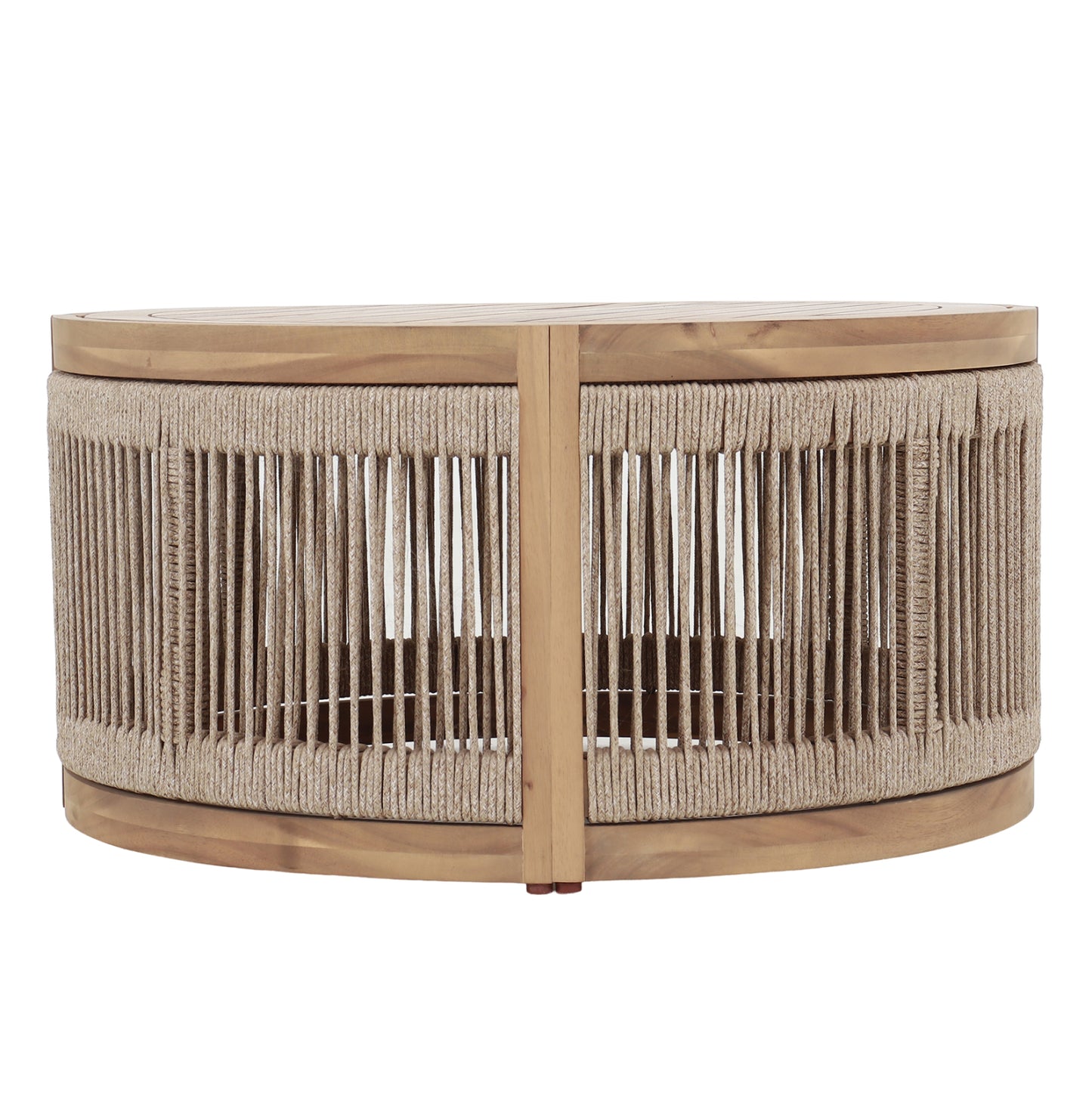 Outdoor Round Coffee Table Series Mormont Hm6262.01 Acacia Wood In Natural-beige Rope Φ60x40hcm
