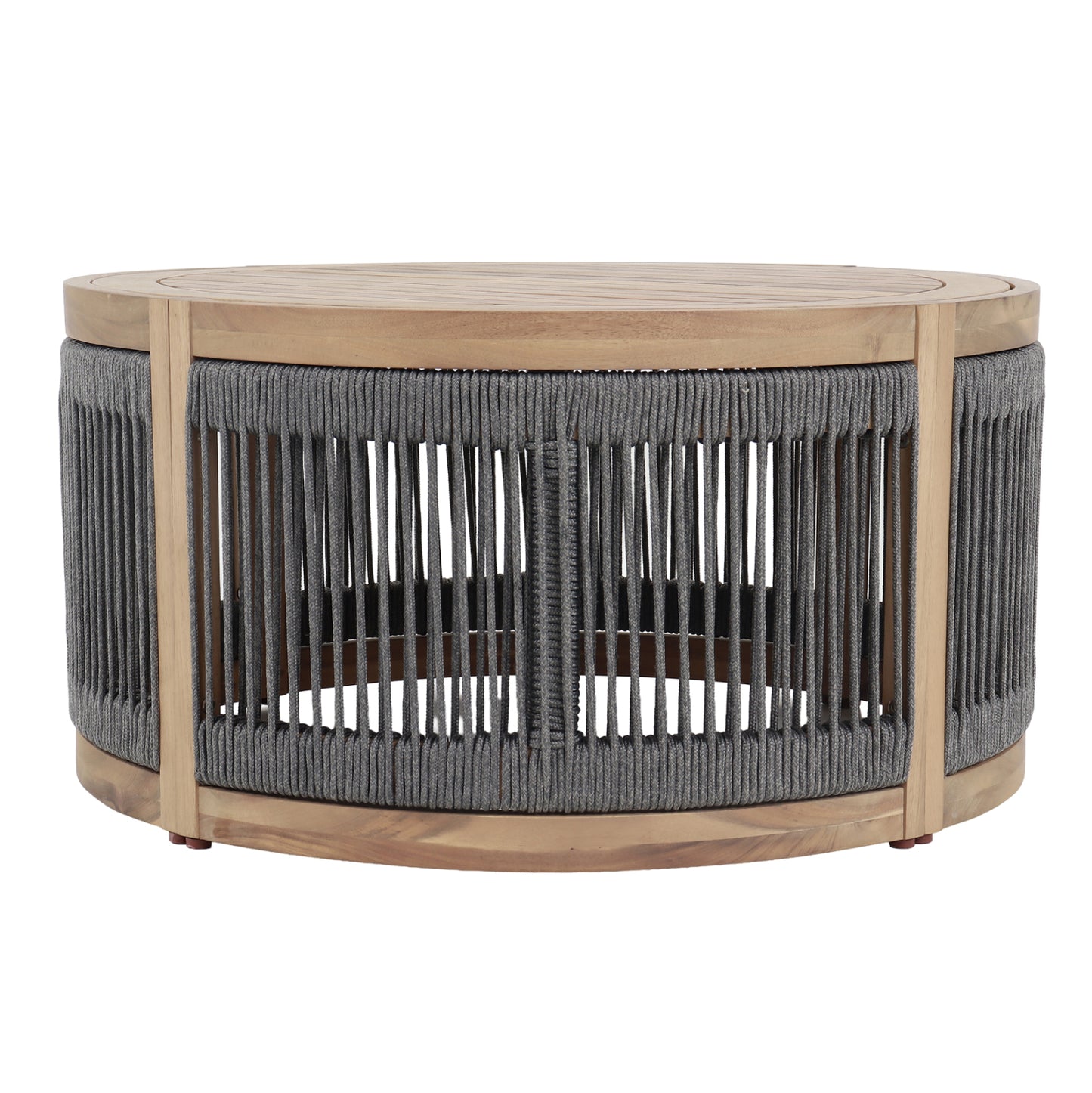 Outdoor Round Coffee Table Series Mormont Hm6262.02 Acacia Wood In Natural-grey Rope Φ60x40hcm.