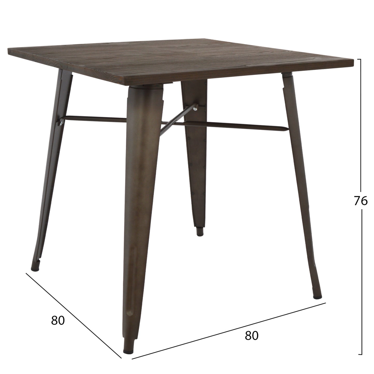 Metal Table In Rusty Color And Wood Hm0611.04 80x80x76cm