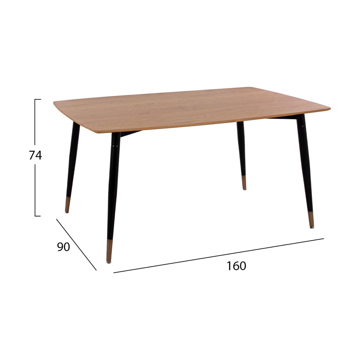 Table With Natural Desktop With Metallic Legs Black Matte Hm8554.01 160x90x75cm
