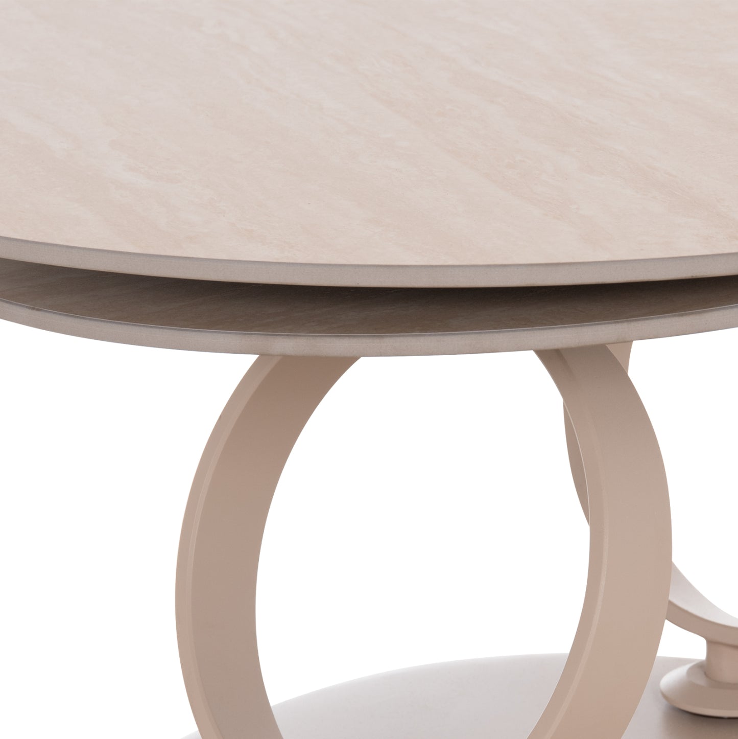 Coffee Table Double Nubisa Hm18364.02 Metal In Beige--sintered Stone In Travertine Color Φ80Χ43.5hcm.