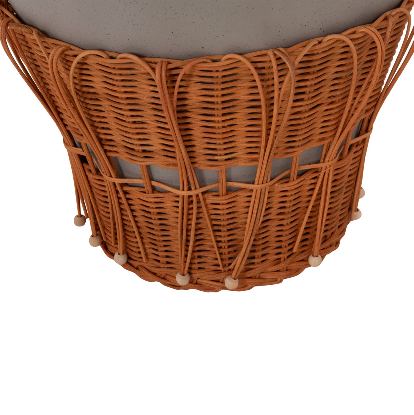 Coffee Table Round Perral Hm18164.03l Fiber Cement In Grey-natural Rattan--Φ55x45hcm.