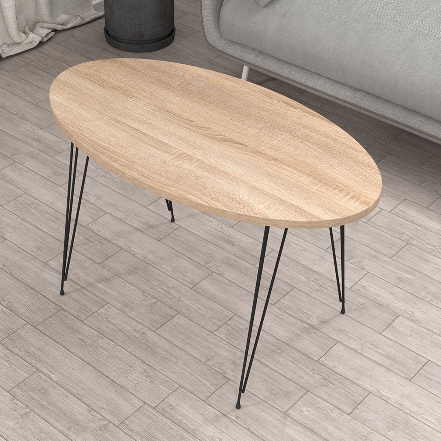 Coffee Table Granit Hm18177.03 Melamine In Sonama Color-black Metal Legs 90x50x42hcm.