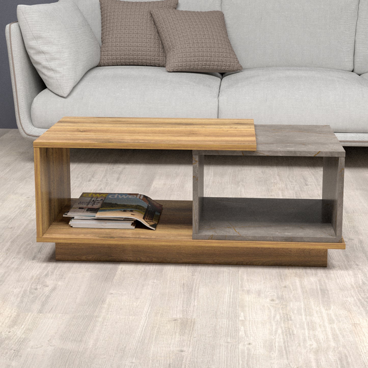Coffee Table Teles Hm18181.06 Melamine In Natural Wood & Grey Marble Color 100x45x42hcm.