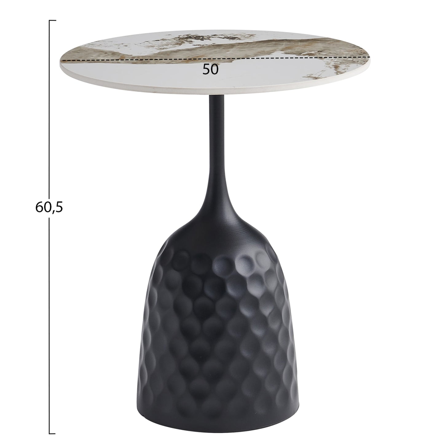 Coffee Table Longstem Hm18317.02 Black Metal Base--sintered Stone Top In Pandora Color Φ50