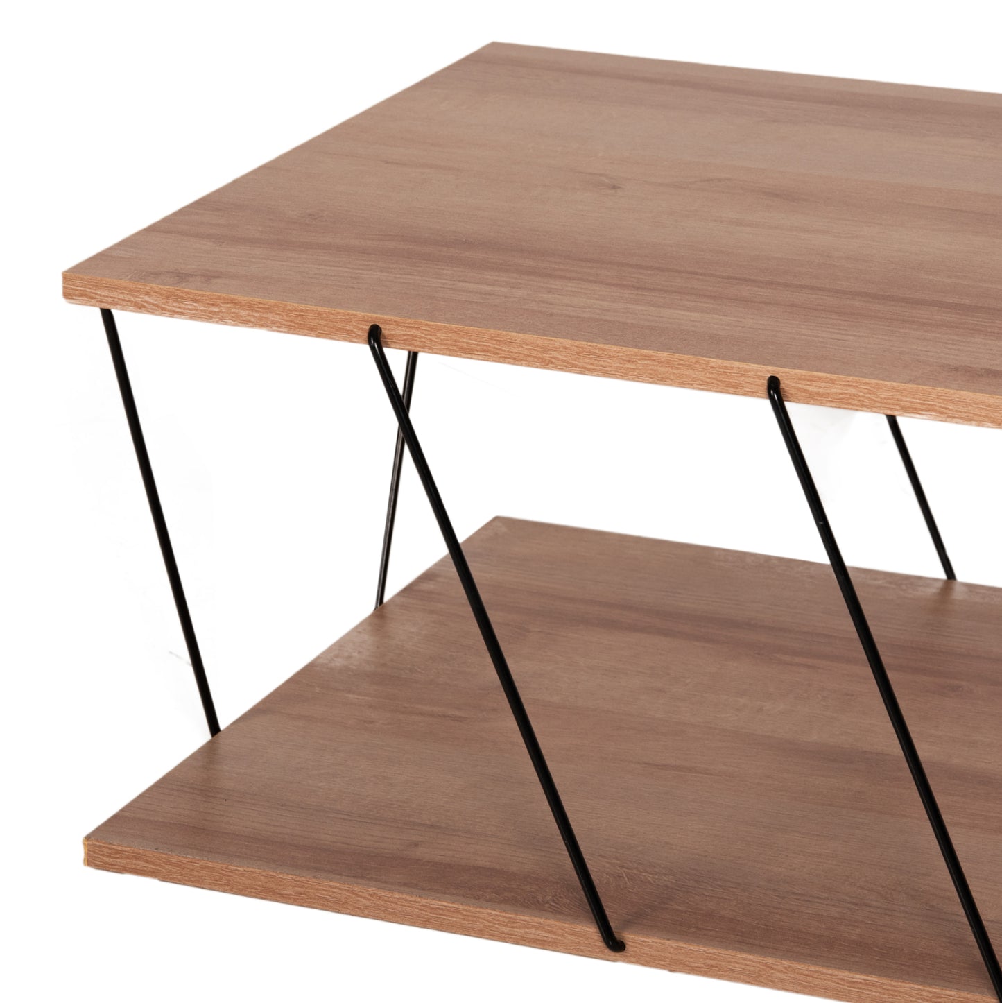 Coffee Table Tars Hm8927.11 Natural Oak Melamine-black Metal Rods 120Χ50Χ30hcm.