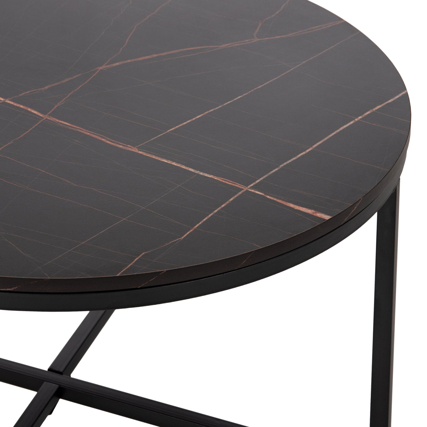 Coffee Table Hm9420.03 Melamine Black Marble-black Metal Legs Φ80x48,5hcm.