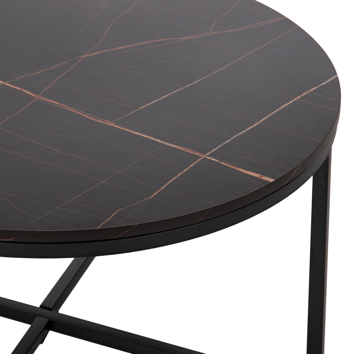 Coffee Table Hm9420.03 Melamine Black Marble-black Metal Legs Φ80x48,5hcm.