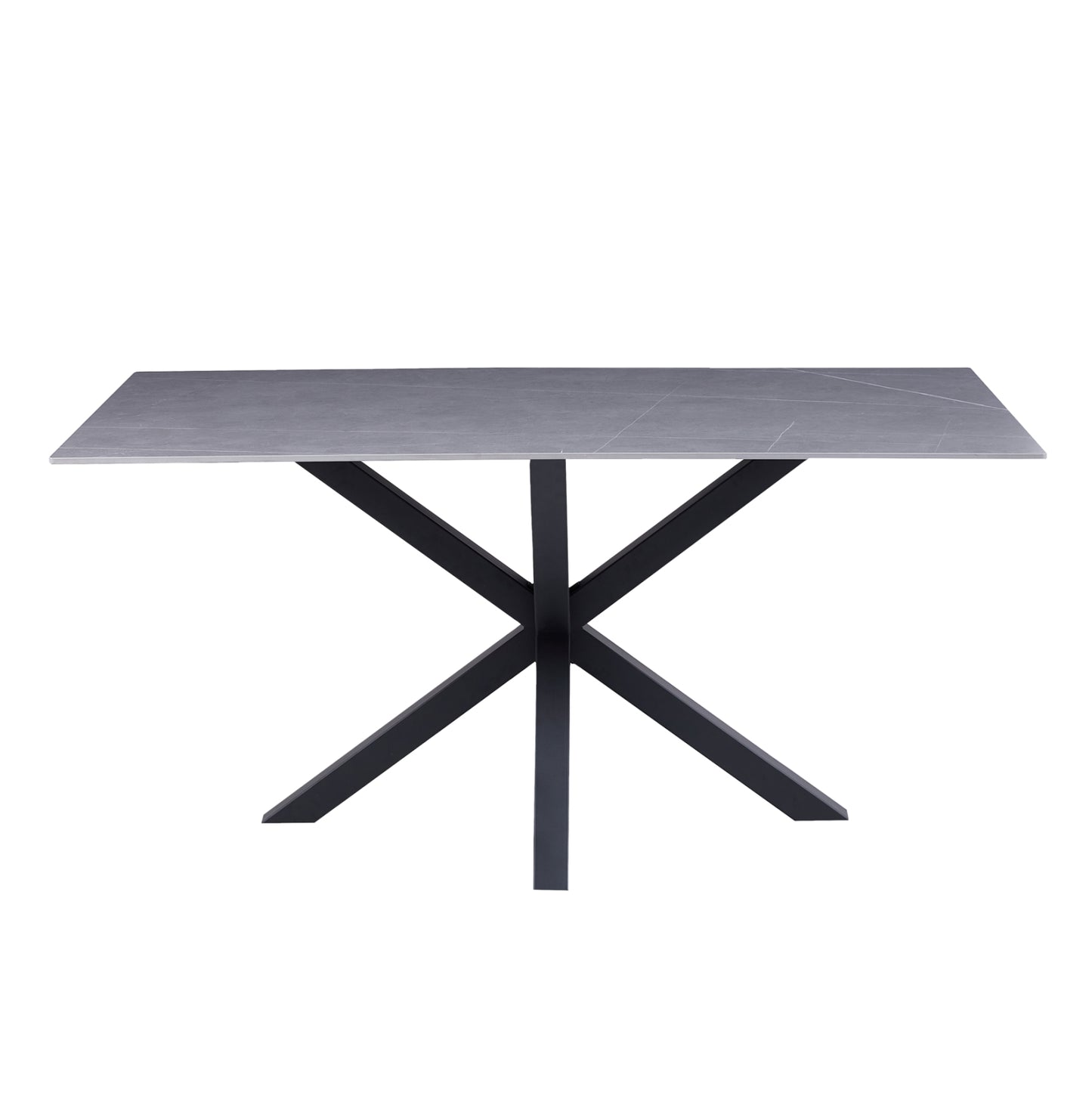 Coffee Table Hm9470.05 Grey Marble Sintered Stone Top-black Metal Base 120x60x45,5hcm.
