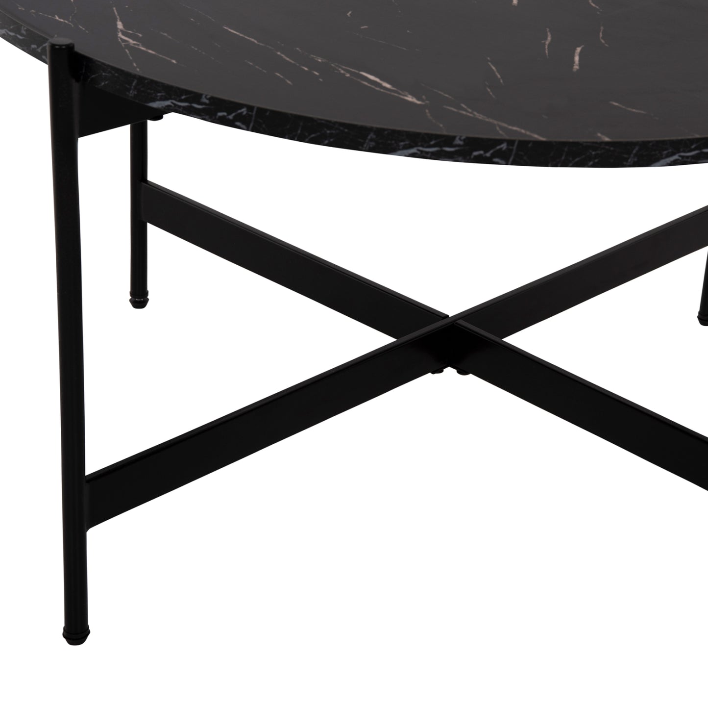 Coffee Table Hm9588.01 Mdf Black Marble Tabletop-black Metal Base Φ80x45hcm.