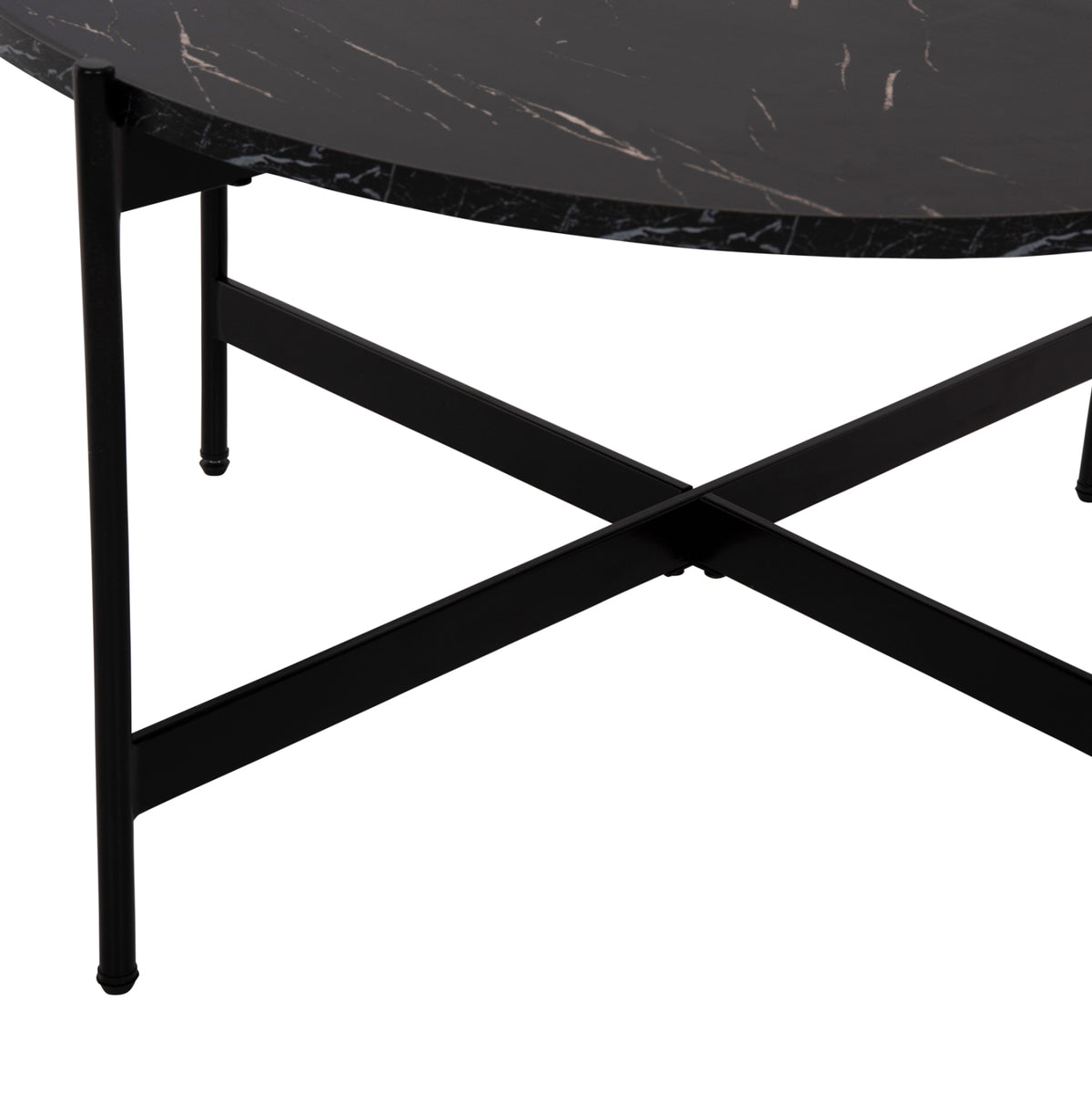 Coffee Table Hm9588.01 Mdf Black Marble Tabletop-black Metal Base Φ80x45hcm.
