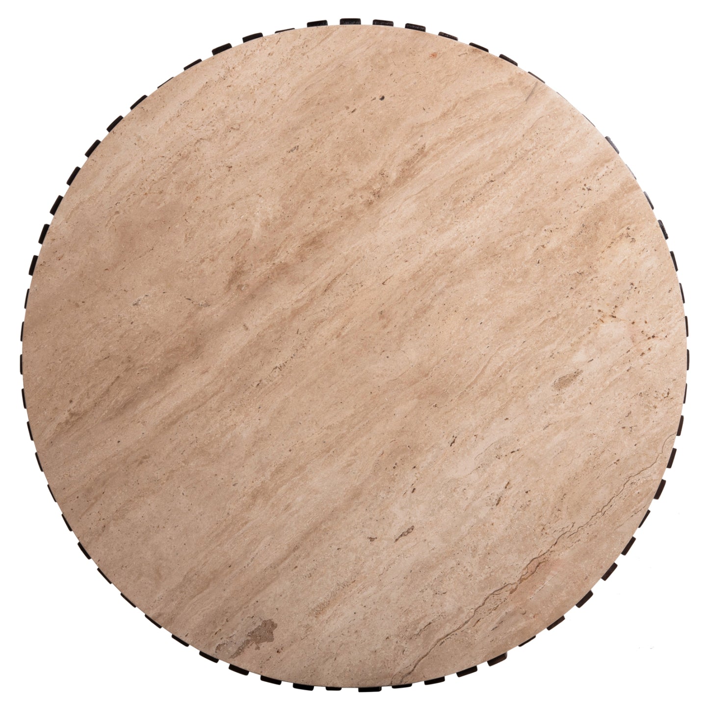 Coffee Table Krest Hm9711 Acacia Wood In Light Brown-white Travertine Φ90x40hcm.