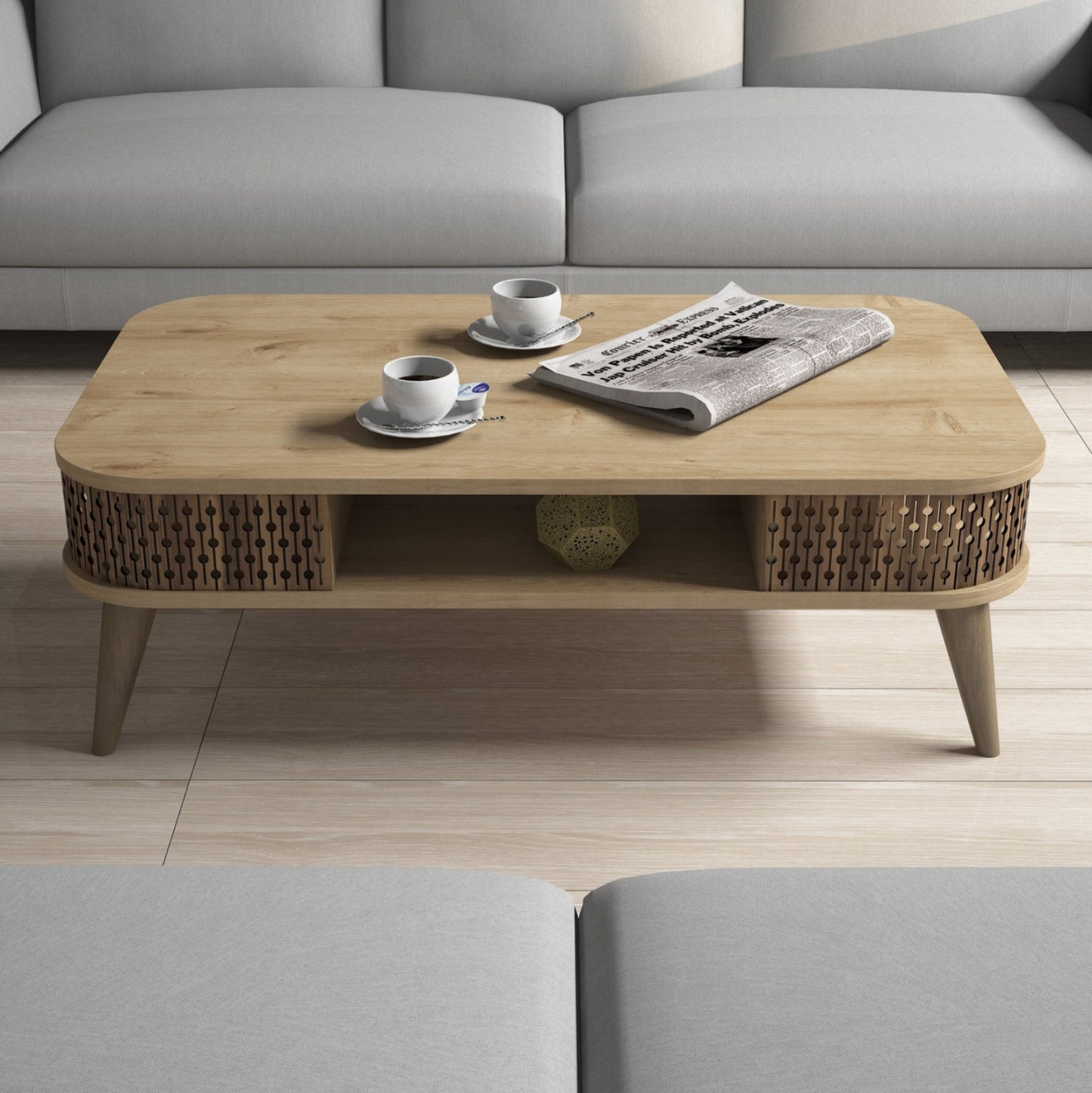 Coffee Table Melamine Hm9501.01 In Natural Oak 105x60x34.6hcm.