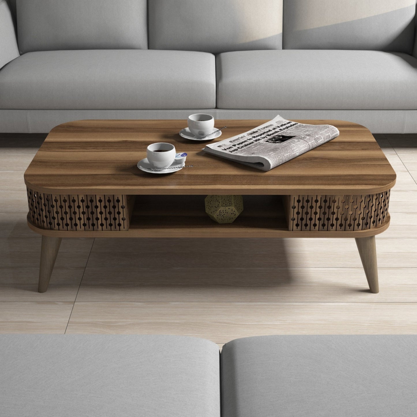 Coffee Table Melamine Hm9501.02 In Walnut Color 105x60x34.6hcm.