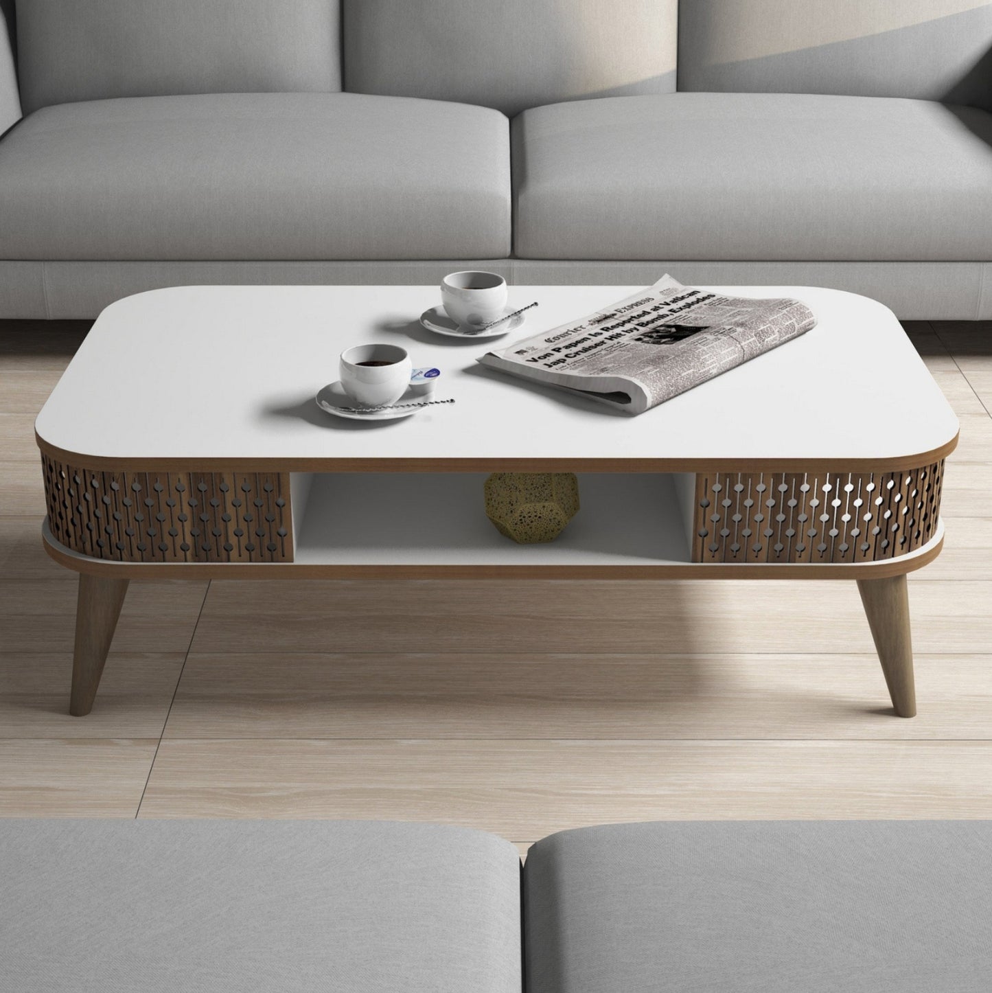 Coffee Table Melamine Hm9501.03 In White-walnut Color 105x60x34.6hcm.