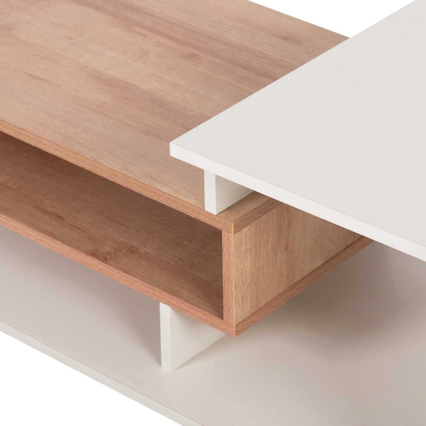 Coffee Table Rosamund Hm8868.11 Melamine In White & Natural 90x50x24,5-35hcm.