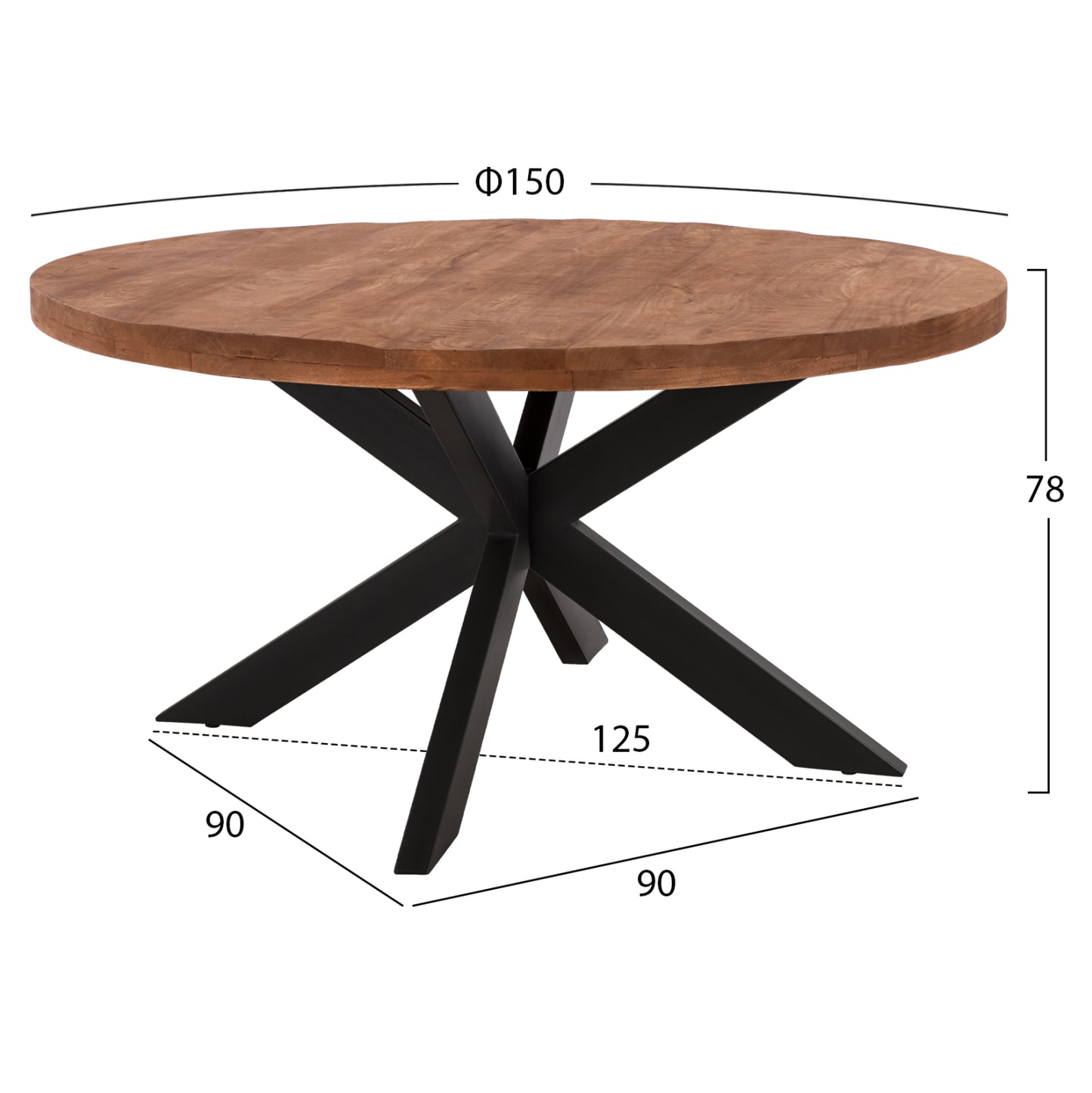 Round Table Levinho 6cm Thick Solid Mango Wood Φ150x78Η Hm8485.11