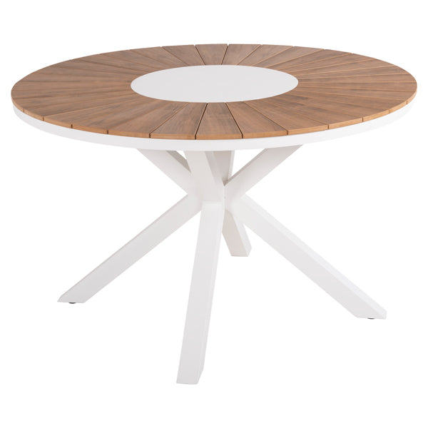 Outdoor Round Table Moril Hm6042.02 Aluminum In White-polywood In Natural Wood Φ150cm.