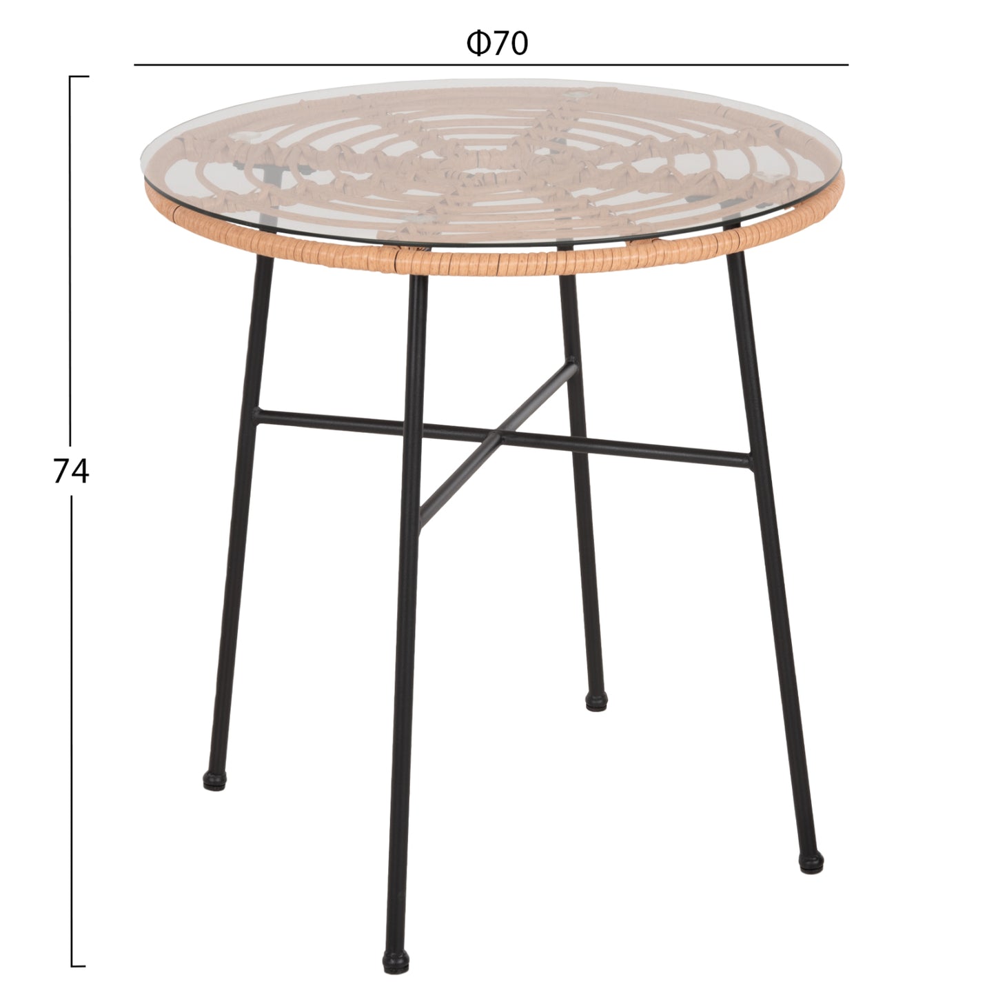 Dining Table Round Allegra Hm5535.11 Black Metal-p.e. Rattan In Natural Φ70x74hcm.