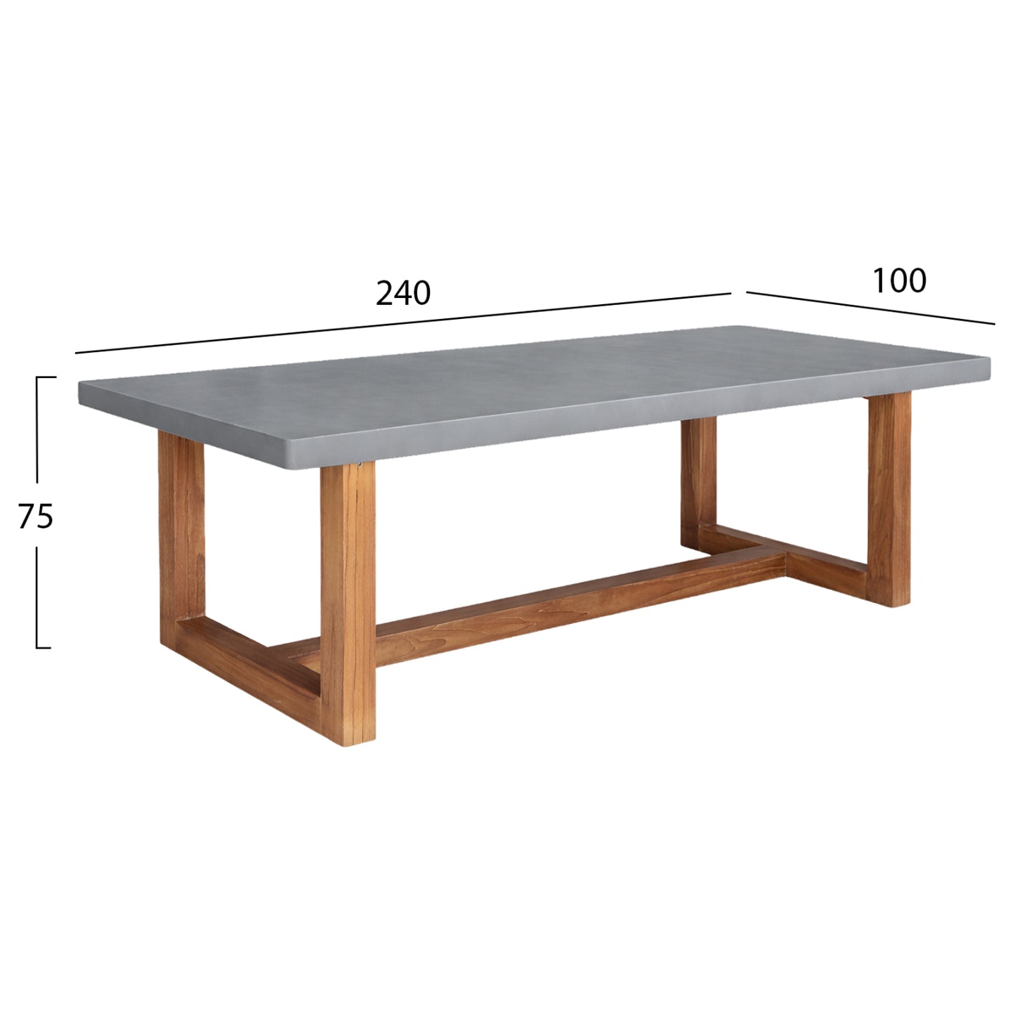 Dining Table Astor Hm6572.01 Grey Fiber Cement Top--acacia Wood Legs 240x100x75hcm