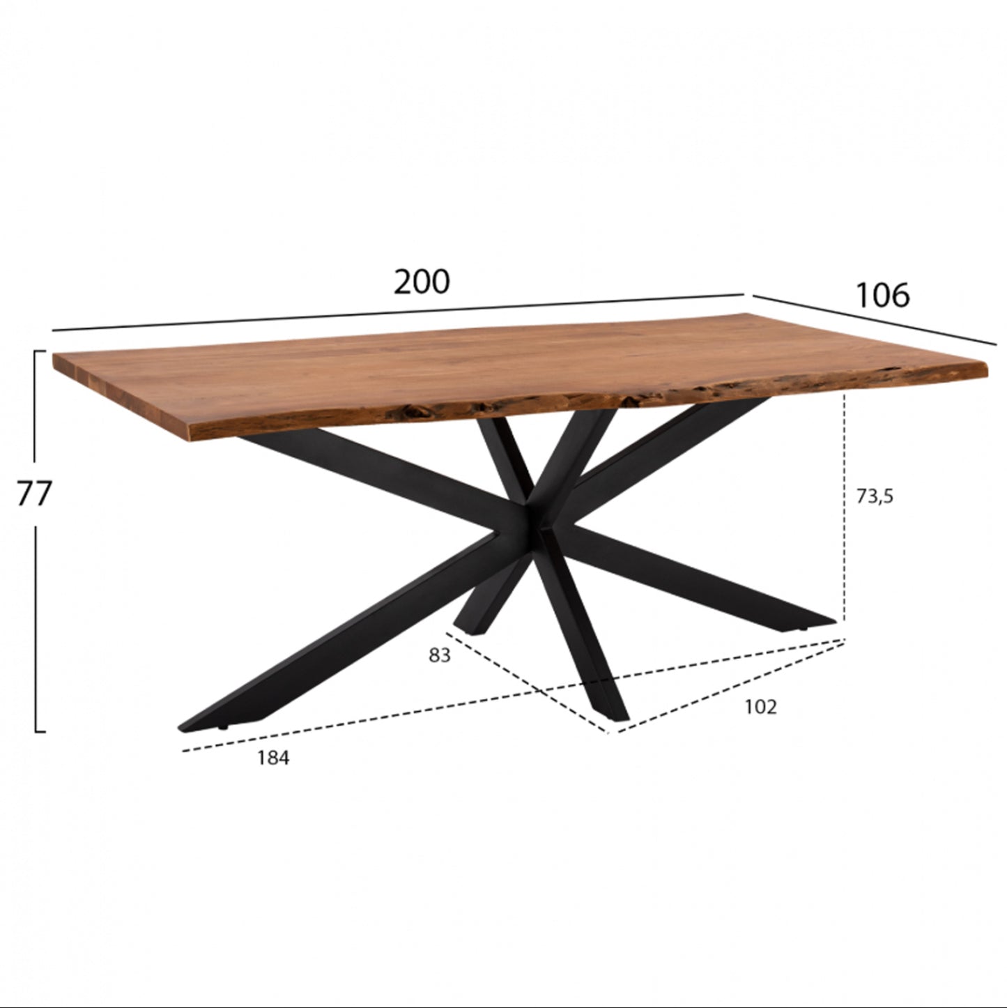 Dining Table 200x85-110x77 Montana Superior 3.5 Thickness Solid Acacia Hm8716.11