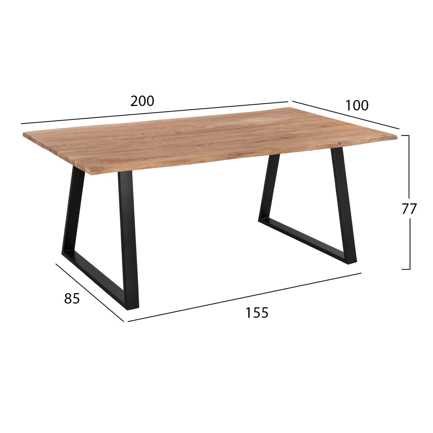 Acacia Dining Table Hm8501.11 Solid Acacia With Black Legs 200x100x77h Cm