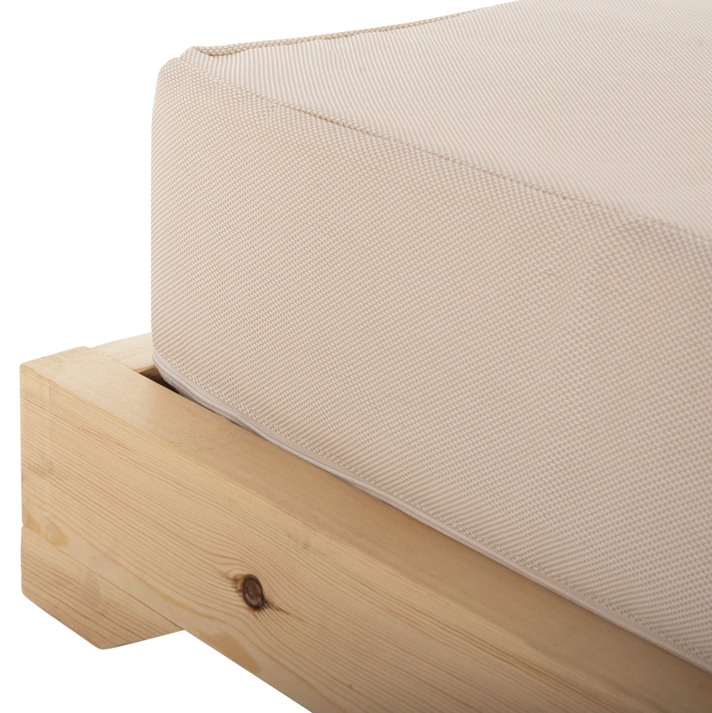 Beach Lounger Low Ikaria Hm10623.02 Pine Wood In Natural Color-beige Textilene-cushion 20cm Thick