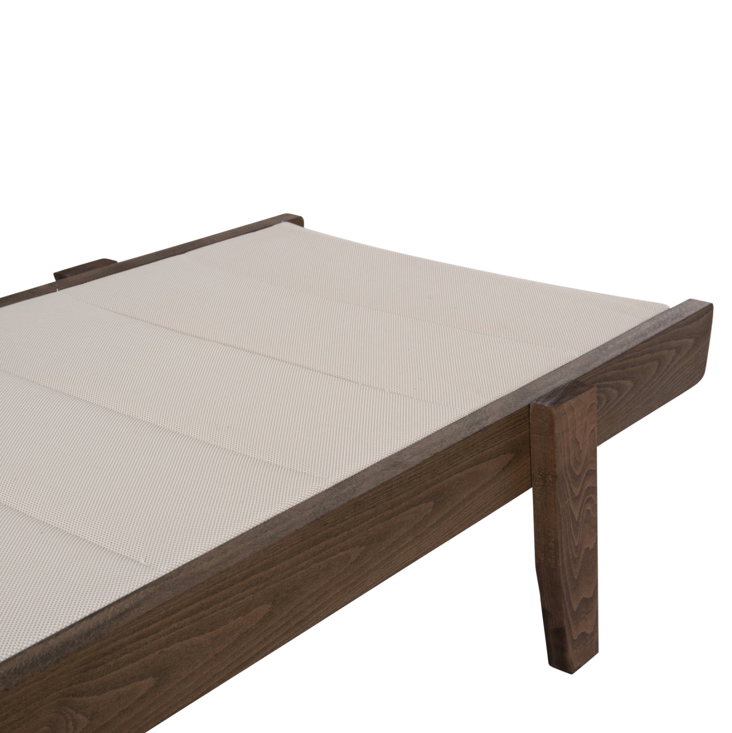 Beach Lounger Milos Hm10685.01 Beech Wood In Walnut-ecru Textilene Cushion Cover 204x65x92,5hcm.