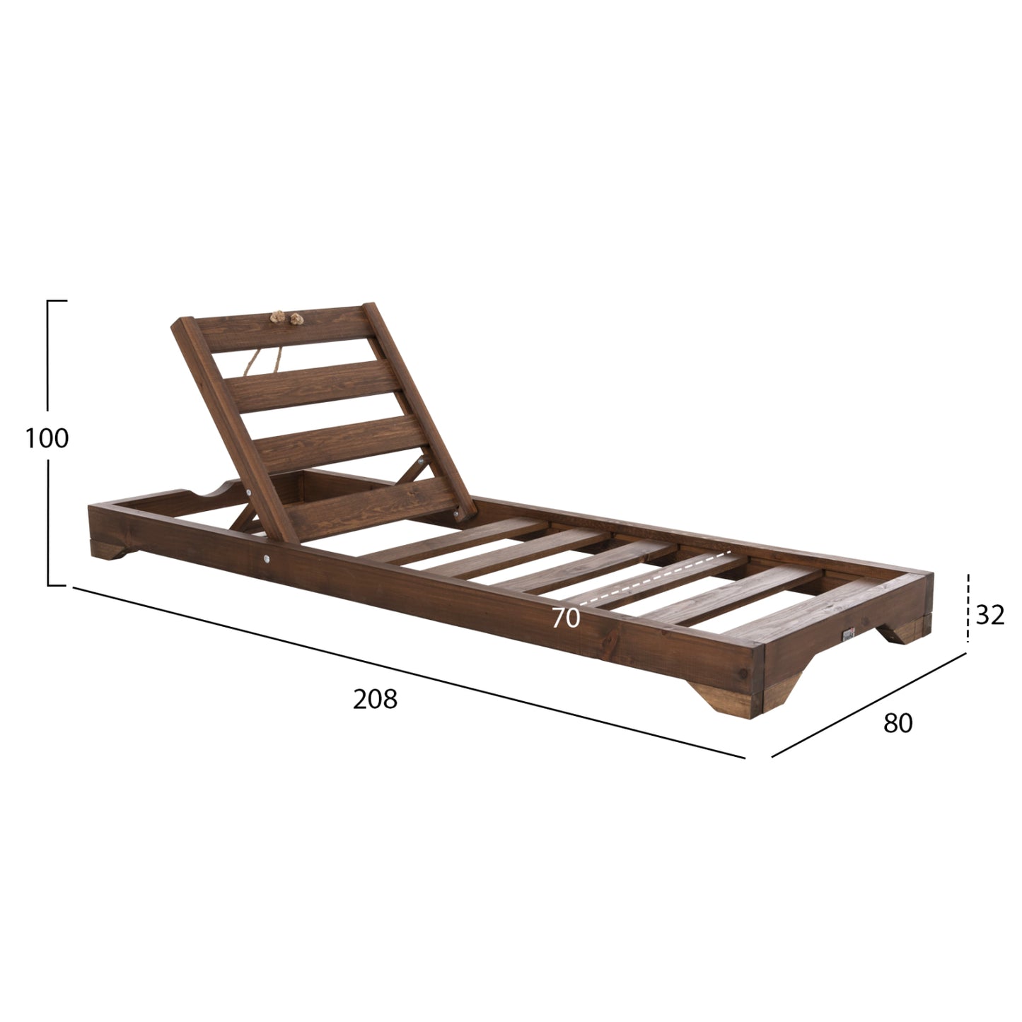 Beach Lounger Ikaria Hm10716.02 Pine Wood In Walnut-olefin In Beige-with Cushion 20cm.