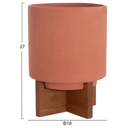 Set 3 Pots/vases With Teak Bases Tanti Hm4685 Fiber Cement In 3 Colors