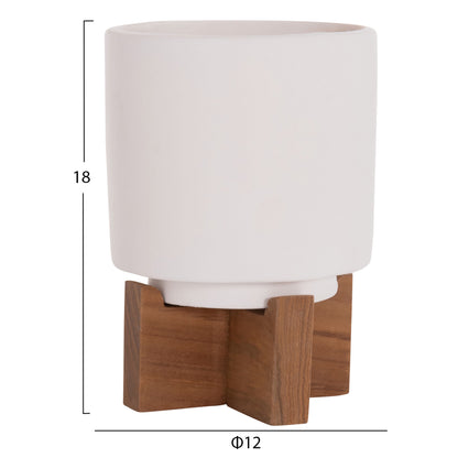 Set 3 Pots/vases With Teak Bases Tanti Hm4685 Fiber Cement In 3 Colors