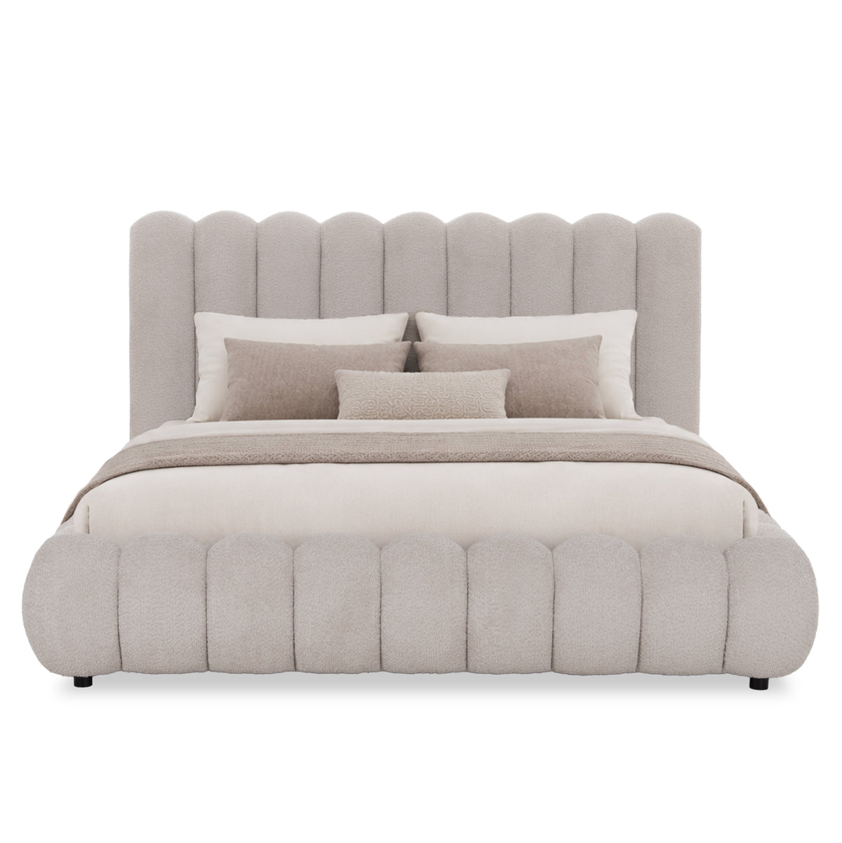 King-size Bed Bubble Sm758.03 Chenille Fabric In Light Beige-- For Mattress 180x200cm