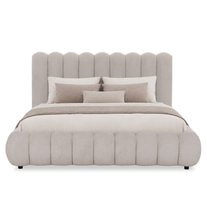 King-size Bed Bubble Sm758.03 Chenille Fabric In Light Beige-- For Mattress 180x200cm