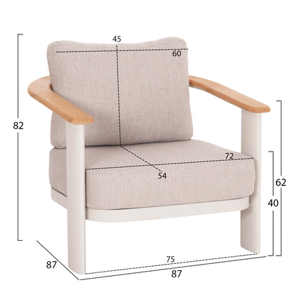 Lounge Set 4pcs Roman Hm6425.02 Cream White Aluminum--beige Olefin Fabric--teak Wood