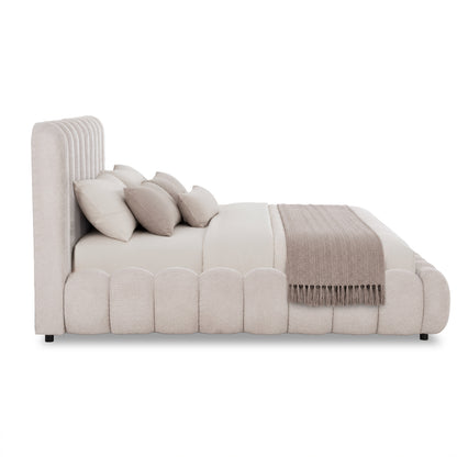King-size Bed Bubble Sm758.03 Chenille Fabric In Light Beige-- For Mattress 180x200cm