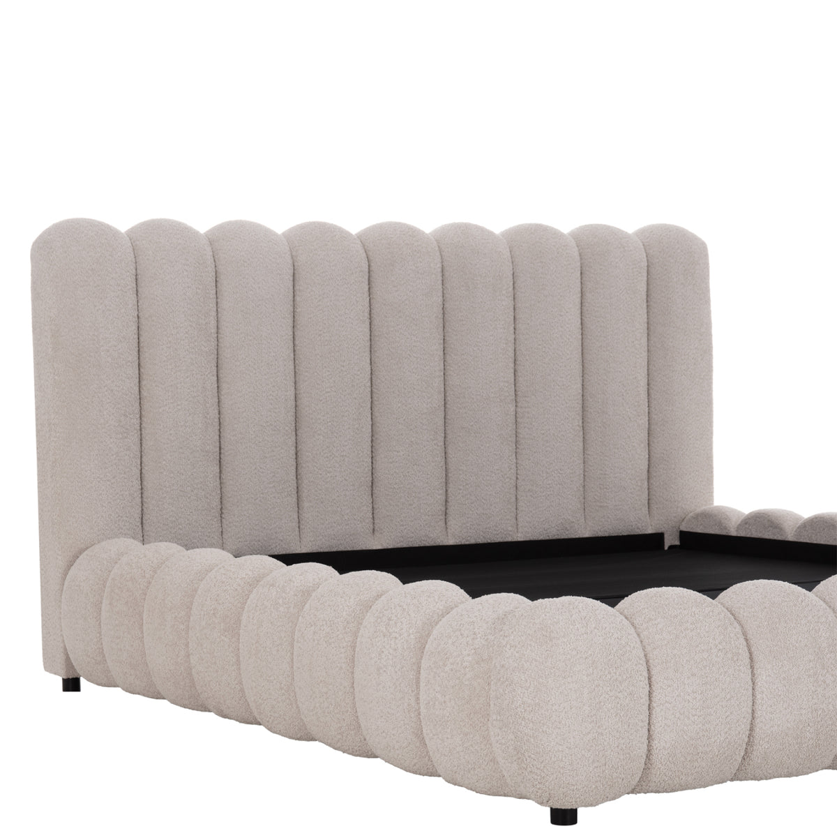 King-size Bed Bubble Sm758.03 Chenille Fabric In Light Beige-- For Mattress 180x200cm