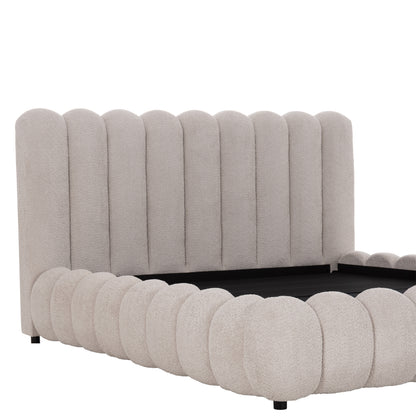 King-size Bed Bubble Sm758.03 Chenille Fabric In Light Beige-- For Mattress 180x200cm