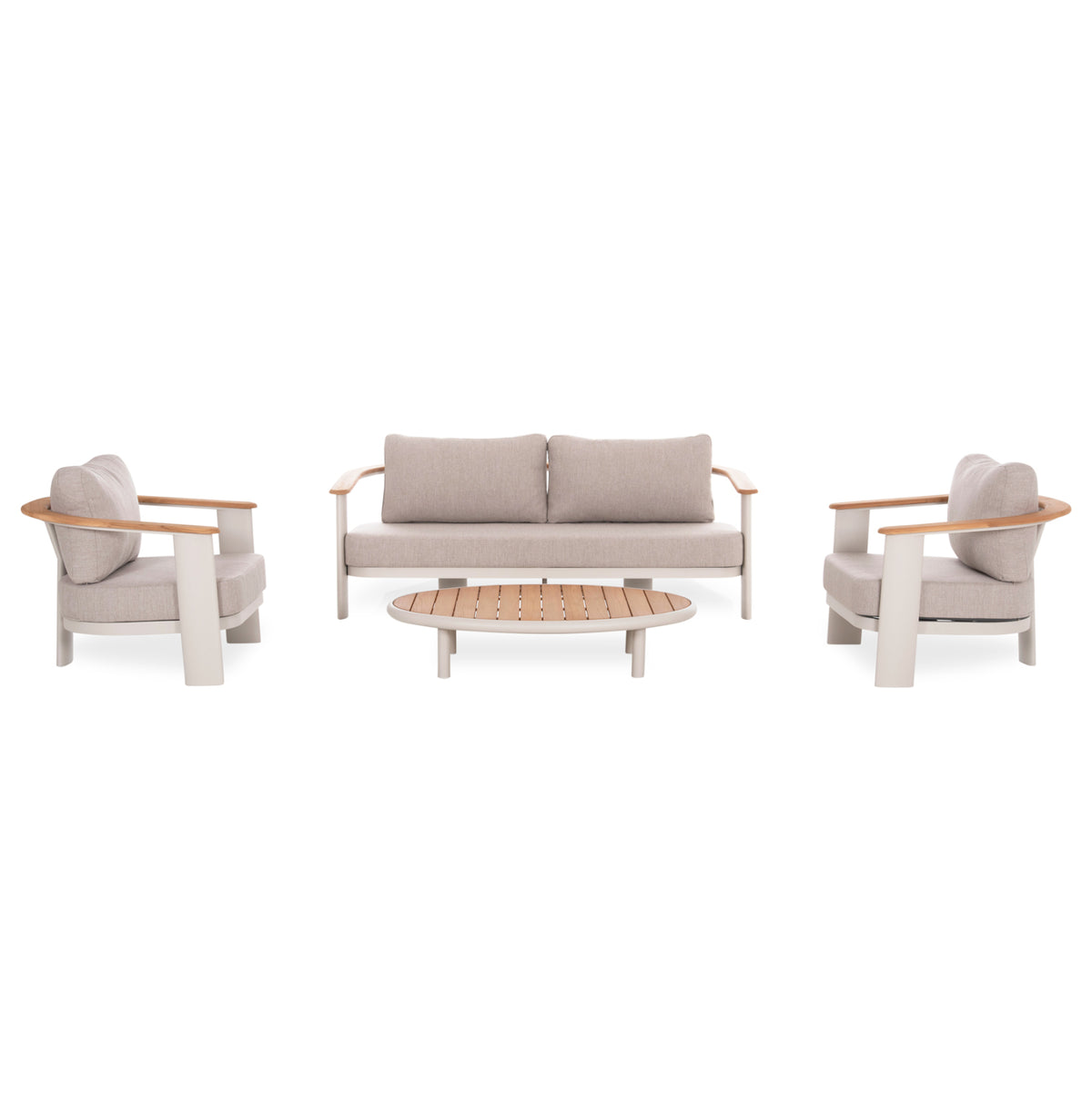 Lounge Set 4pcs Roman Hm6425.02 Cream White Aluminum--beige Olefin Fabric--teak Wood