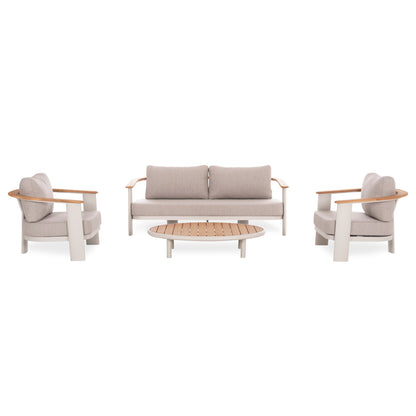 Lounge Set 4pcs Roman Hm6425.02 Cream White Aluminum--beige Olefin Fabric--teak Wood
