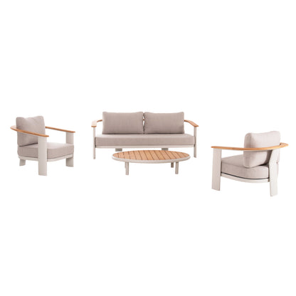 Lounge Set 4pcs Roman Hm6425.02 Cream White Aluminum--beige Olefin Fabric--teak Wood