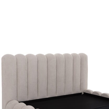 King-size Bed Bubble Sm758.03 Chenille Fabric In Light Beige-- For Mattress 180x200cm
