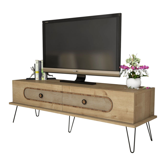 TV STAND FB99511.02 MELAMINE IN NATURAL OAK COLOR METAL LEGS 145x40x45HMcm.